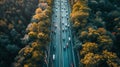 Aerial view of highway at rush hour by day