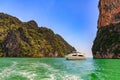 Motoryacht anchored in Phang Nga Bay Royalty Free Stock Photo