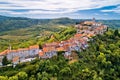 Motovun. Aerial view of idyllic hill town of Motovun and Mirna river valley