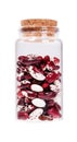 Mottled haricot legumes beans in a glass bottle with cork stoppe Royalty Free Stock Photo