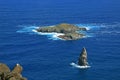 Motu Nui Island, with the Smaller Motu Iti Island and the Motu Kao Kao Sea Stack View from Orongo Village on Easter Island, Chile Royalty Free Stock Photo