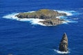 Motu Nui Island, with the smaller Motu Iti Island and the Motu Kao Kao Sea Stack as seen from Orongo Village on Easter Island Royalty Free Stock Photo