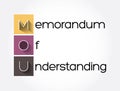 MOU - Memorandum Of Understanding acronym, business concept background