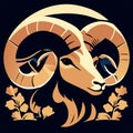 Mouflon head with big eyes and long horns. Vector illustration Generative AI Royalty Free Stock Photo