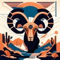 Mouflon head in the desert. Vector illustration in flat style Generative AI Royalty Free Stock Photo