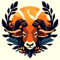 Mouflon head with horns and laurel wreath. Vector illustration. Generative AI Royalty Free Stock Photo