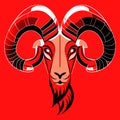 Mouflon head with horns. Vector illustration on a red background. Generative AI Royalty Free Stock Photo