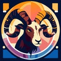 Mouflon head in round frame. Vector illustration in flat style Generative AI Royalty Free Stock Photo