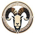 Mouflon head in a round frame. Vector illustration of a ram head. generative AI Royalty Free Stock Photo