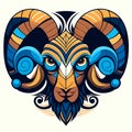 Mouflon head with tribal ornaments. Vector illustration. Generative AI Royalty Free Stock Photo