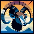 Mouflon head. Vector illustration of a goat head on a sunset background. Generative AI Royalty Free Stock Photo