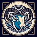 Mouflon head. Vector illustration of a ram head in a circle. Generative AI Royalty Free Stock Photo