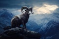 Mouflon sitting on the rock with beautiful mountain background Royalty Free Stock Photo