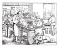 Moulder`s shop in porcelain works, vintage engraving Royalty Free Stock Photo