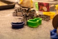 Moulds, hearts, flour and dough for Christmas biscuits