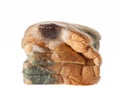 Mouldy bread isolated on white background. Royalty Free Stock Photo