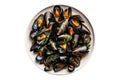 Moules Marinires Belgium European Cuisine. On A White Plate