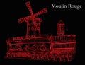 Moulin Rouge in red colors on black background