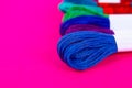Mouline. Multicolored thread for embroidery. Colorful thread for embroidery. Threads of a moulin