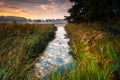 Moulinet lake at dawn , le Buisson ,Lozere , France Royalty Free Stock Photo