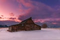 Moulton Barn at sunset on Mormon Row in Grand Teton National Park, Wyoming Royalty Free Stock Photo