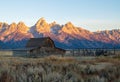 Moulton Barn and Teton Mountains during the sunrise Royalty Free Stock Photo