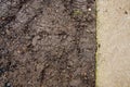 Mound construction. Soil background. Park ground texture with rocks mulch and dirt. Black soil texture. fine texture of brown gra Royalty Free Stock Photo
