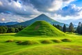 Mound Slope Green Grass and Mountain Royalty Free Stock Photo