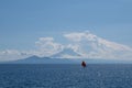 Mount Agung and jukung with ocean view in Bali, Indonesia Royalty Free Stock Photo