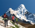 Mount Ama Dablam with three hikers