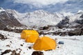 Mount Annapurna with tents from Annapurna base camp Royalty Free Stock Photo