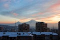 Mount Ararat overlooking Yerevan, the capital of Armenia. Selectiv Focus