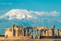 Mount Ararat and view of the ruins of Zvartnots temple