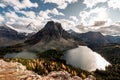 Mount Assiniboine with lake in autumn forest on Niblet peak at provincial park Royalty Free Stock Photo