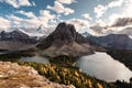 Mount Assiniboine with lake in autumn forest on Nublet peak at provincial park Royalty Free Stock Photo
