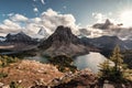 Mount Assiniboine with lake in autumn forest on Nublet peak at provincial park Royalty Free Stock Photo