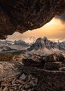 Mount assiniboine and stone cave on Nublet peak at the sunset Royalty Free Stock Photo