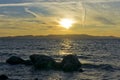Mount Athos, Sunset at the sea, Greece, Europe Royalty Free Stock Photo