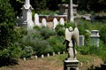 Mount Auburn Cemetery with a statue of an angel and tombstones in Massachusetts Royalty Free Stock Photo