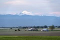 Mount Baker Jutting over a farm on a beautiful Pacific Northwest Scenery Royalty Free Stock Photo
