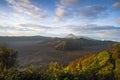 Mount Bromo volcano Gunung Bromo during sunrise from viewpoint on Mount Penanjakan, in East Java, Indonesia. Royalty Free Stock Photo