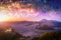 Mount Bromo volcano Gunung Bromo at sunrise with colorful sky background in Bromo Tengger Semeru National Park, East Java, Indon