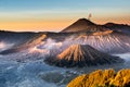 Mount Bromo volcano & x28;Gunung Bromo& x29; during sunrise from viewpoint on Mount Penanjakan, in East Java, Indonesia
