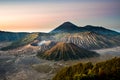 Mount Bromo volcano & x28;Gunung Bromo& x29; during sunrise from viewpoint on Mount Penanjakan, in East Java, Indonesia