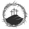 Mount Calvary in frame of Crown of thorns, Jesus Christ crucifixion, easter religious symbol of Christianity, Golgotha Royalty Free Stock Photo