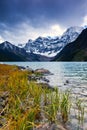 Mount Chephren and Chephren Lake in Banff National Park, Canada Royalty Free Stock Photo