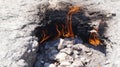 Mount Chimera is distinguished by the constant burning of bonfires. Methane and other gases exit the rock and burn. Turkey.