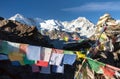 Mount Cho Oyu with prayer flags from Gokyo peak Royalty Free Stock Photo