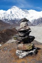 Mount Cho Oyu, stone pyramid and Ngozumba glacier Royalty Free Stock Photo