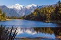 Mount Cook and mount Tasman portrait in lake. Southern Alps. South Island. New Zealand Royalty Free Stock Photo